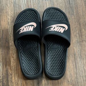 Nike Black Slides with Pink Swoosh